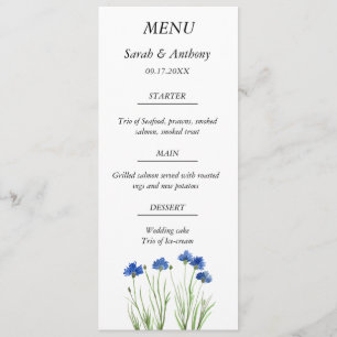 Cornflowers Wildflower Blue Floral Wedding Food Menu