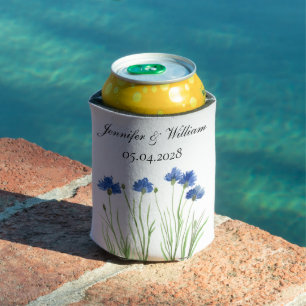 Cornflowers Wildflowers Flowers Watercolor Wedding Can Cooler