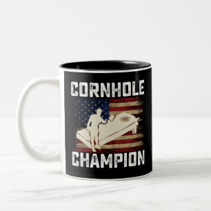 Cornhole Champion American Flag USA 4th OF July  Two-Tone Coffee Mug