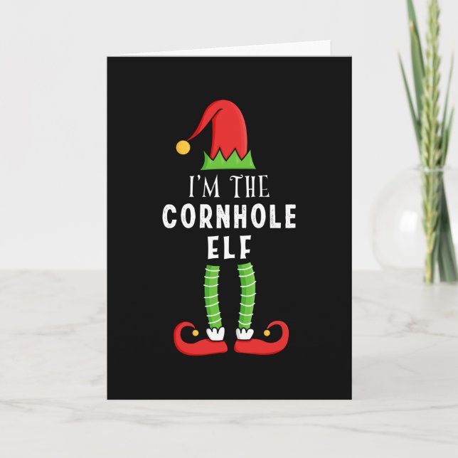 Cornhole Elf Christmas Matching Family Gift Card (Front)
