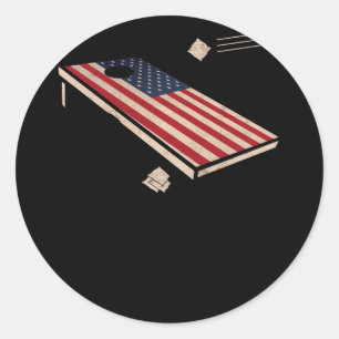 Cornhole Patriotic American Flag Vintage Classic Round Sticker