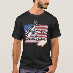 Cornhole Player Drinking Sinking USA Bean Sack Cor T-Shirt