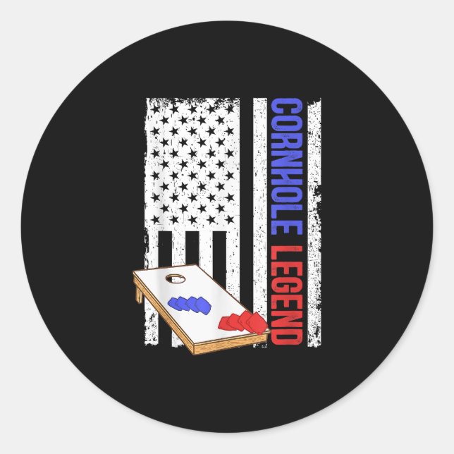 Cornhole Player Men American Flag Cornhole Classic Round Sticker (Front)