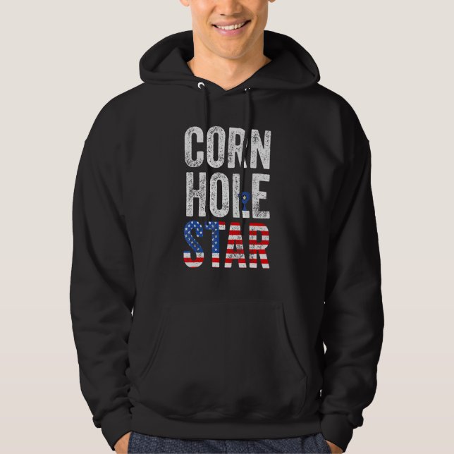 Cornhole Star Bean Bag Tournamen Usa Hoodie (Front)