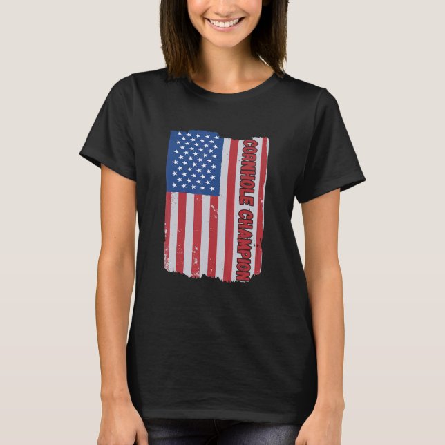 Cornhole Trophy Champion  Bean Bag Cornhole Player T-Shirt (Front)