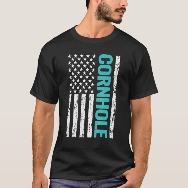 Cornhole Us Flag T-Shirt (Front)