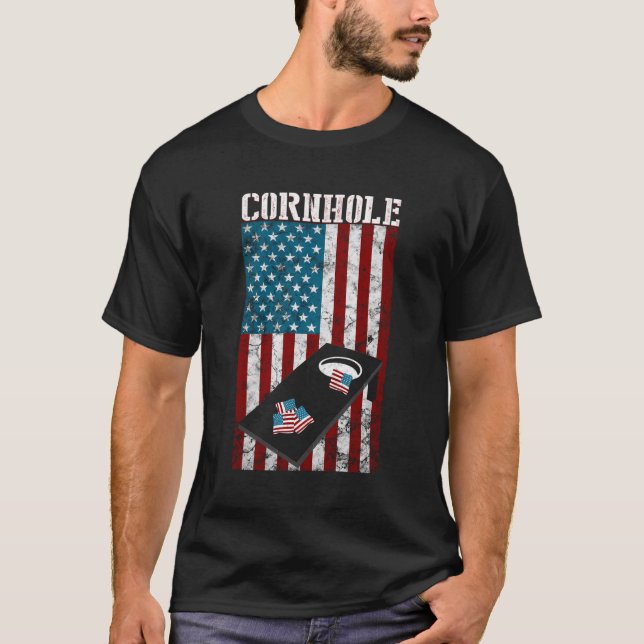Cornhole Usa American Flag T-Shirt (Front)