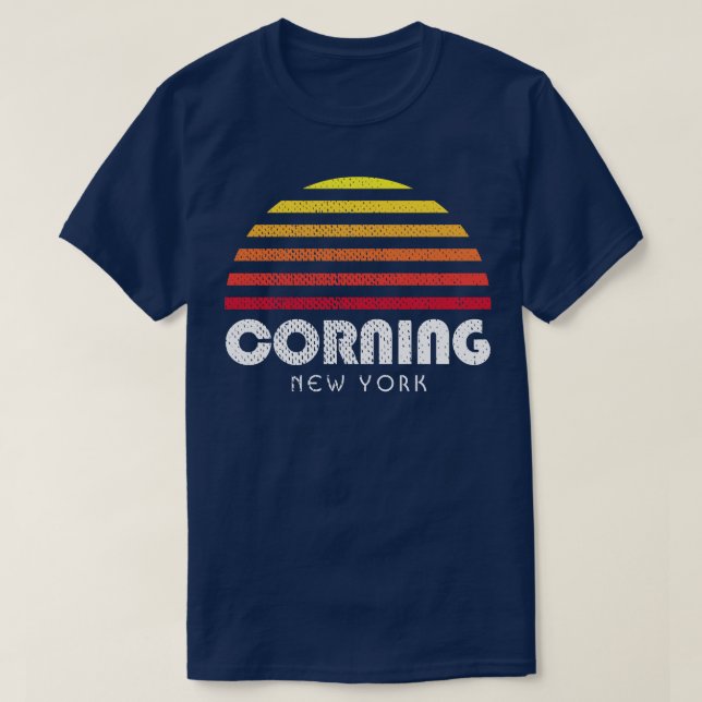 Corning NY Finger Lakes Retro Sunset T-Shirt (Design Front)