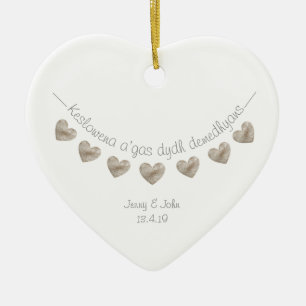 Cornish language personalised wedding gift ceramic ornament