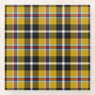 Cornish National Tartan Yellow and Black Plaid Glass Coaster