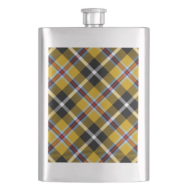 Cornish National Tartan Yellow and Black Plaid Hip Flask (Front)