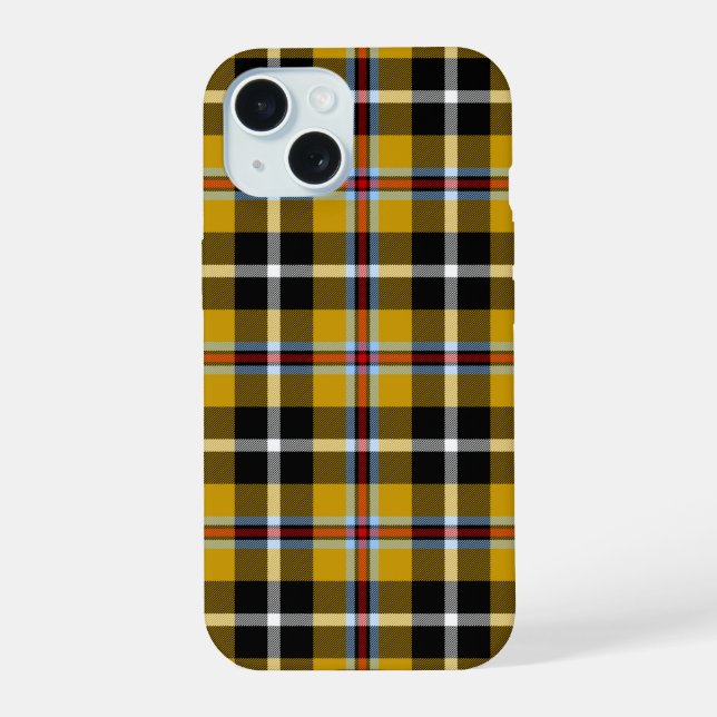 Cornish National Tartan Yellow and Black Plaid iPhone 15 Case (Back)