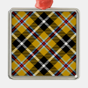 Cornish National Tartan Yellow and Black Plaid Metal Ornament