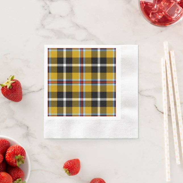 Cornish National Tartan Yellow and Black Plaid Napkin (Insitu)