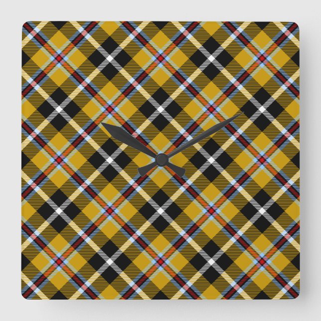 Cornish National Tartan Yellow and Black Plaid Square Wall Clock (Front)
