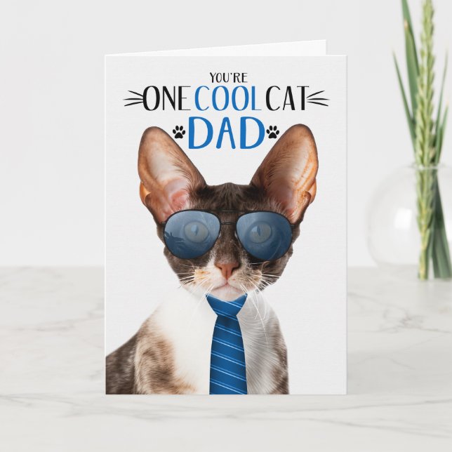 Cornish Rex Cat Father's Day One Cool Cat Holiday Card (Front)