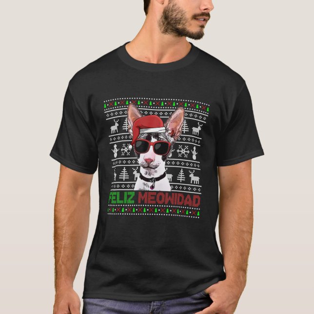 Cornish Rex Cat Feliz Meowidad Funny Christmas T-Shirt (Front)