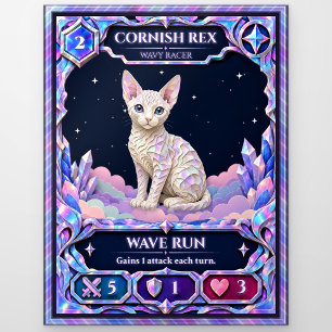 Cornish Rex Cat, Rainbow Foil Art Postcard