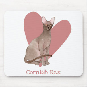 Cornish Rex Cat Watercolor Kitty Pink Heart Mouse Pad