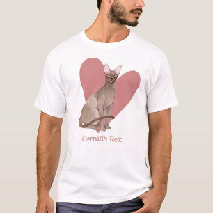 Cornish Rex Cat Watercolor Kitty Pink Heart T-Shirt
