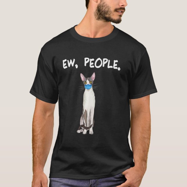 Cornish Rex Ew People  Cat Wearing Face Mask T-Shirt (Front)
