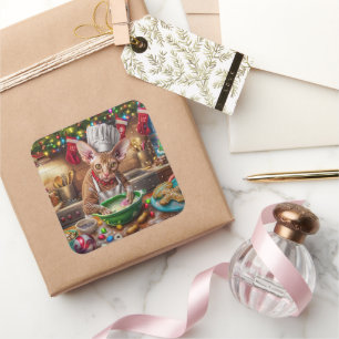 Cornish Rex Holiday Baking: Festive Christmas Square Sticker