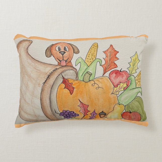 Cornucopia and Dog Decorative Cushion (Front)