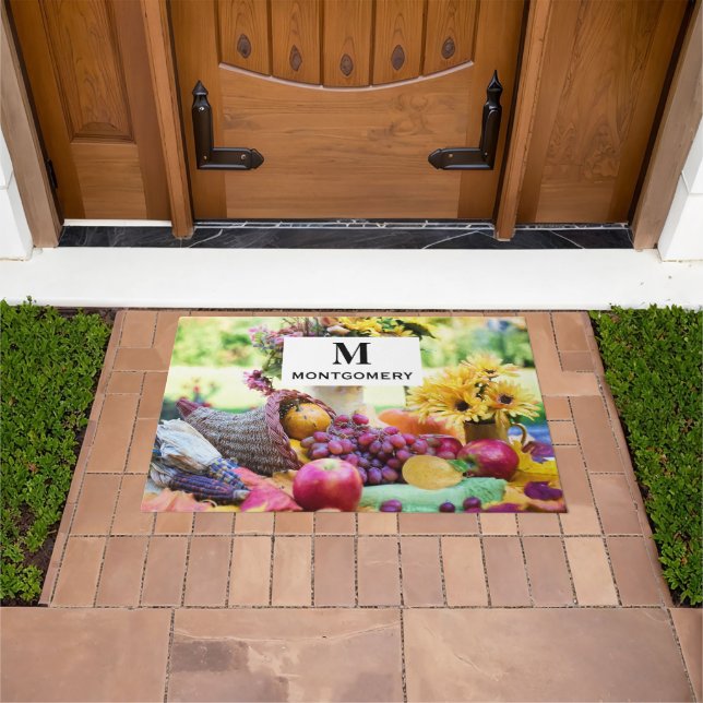 Cornucopia Autumn Harvest Chef's Table Monogram Doormat (Outdoor)