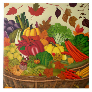 Cornucopia full of vegetables ceramic tile