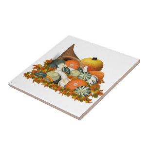 Cornucopia Gourds Thanksgiving Ceramic Tile