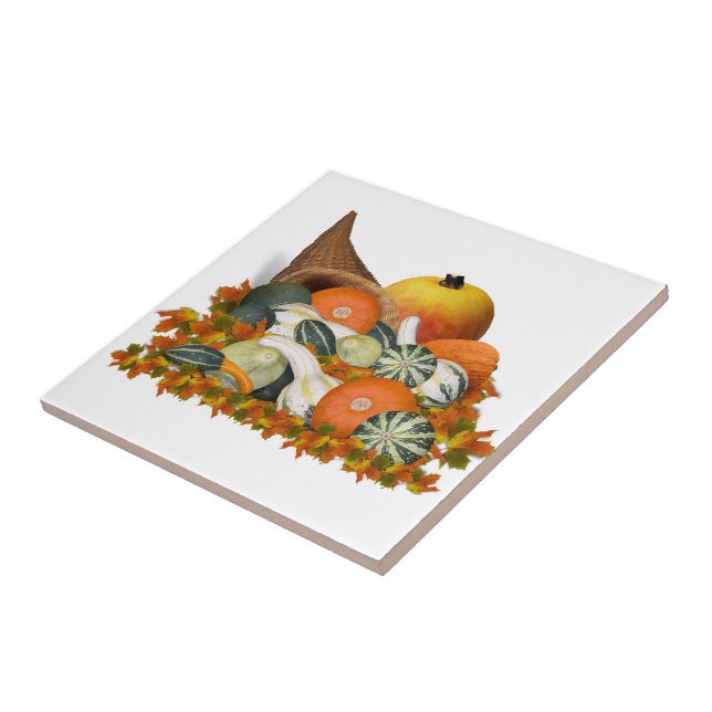 Cornucopia Gourds Thanksgiving Ceramic Tile (Side)