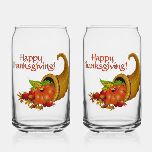 Cornucopia Happy Thanksgiving Can Glass