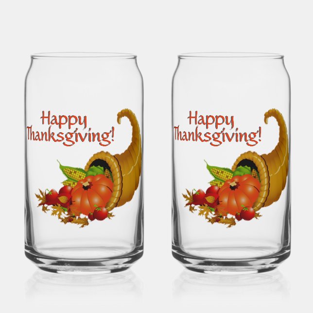 Cornucopia Happy Thanksgiving Can Glass (Front)