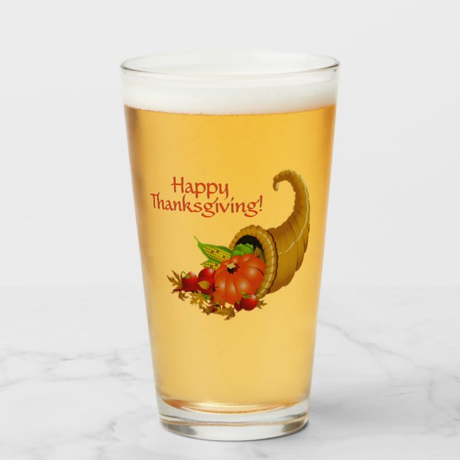 Cornucopia Happy Thanksgiving Glass (Front Filled)