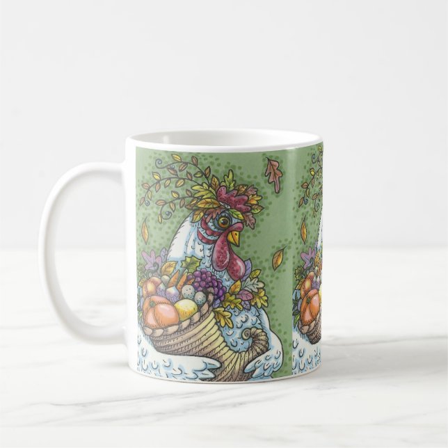 CORNUCOPIA HEN, THANKSGIVING CHICKEN CLASSIC MUG (Left)