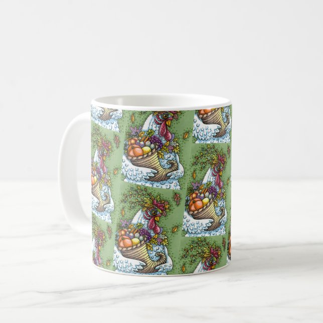 CORNUCOPIA HEN, THANKSGIVING CHICKEN FALL HARVEST COFFEE MUG (Front Left)