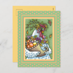 CORNUCOPIA HEN, THANKSGIVING CHICKEN FALL HARVEST HOLIDAY POSTCARD