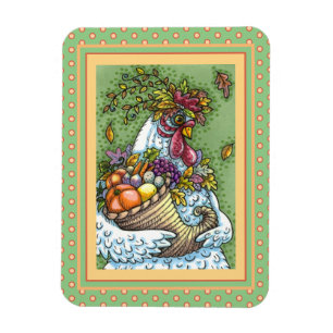 CORNUCOPIA HEN, THANKSGIVING CHICKEN FALL HARVEST MAGNET