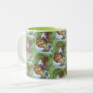 CORNUCOPIA HEN, THANKSGIVING CHICKEN FALL HARVEST Two-Tone COFFEE MUG