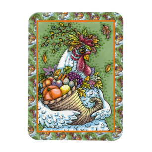 CORNUCOPIA HEN, THANKSGIVING CHICKEN HARVEST MAGNET