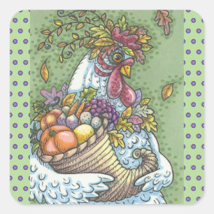 CORNUCOPIA HEN, THANKSGIVING CHICKEN STICKERS Squ
