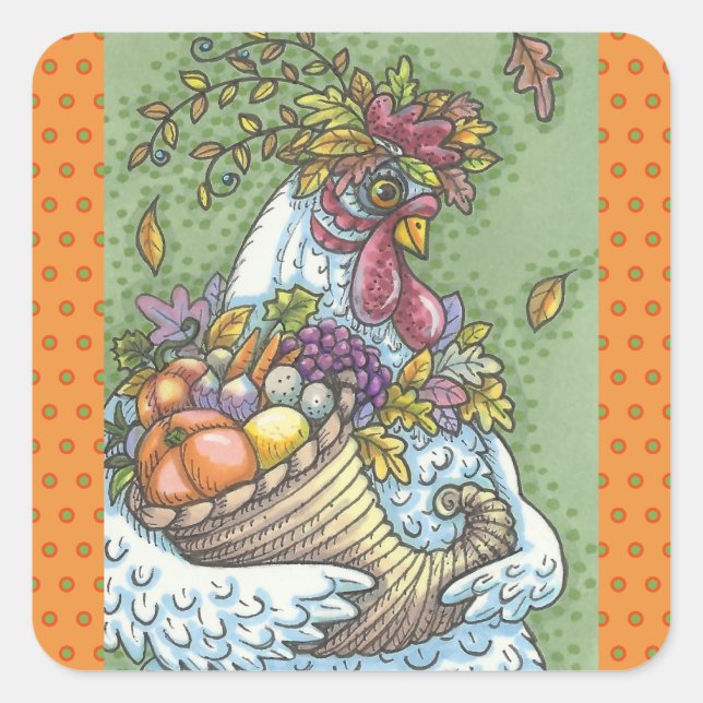 CORNUCOPIA HEN, THANKSGIVING CHICKEN STICKERS Squ (Front)