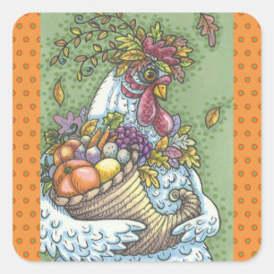 CORNUCOPIA HEN, THANKSGIVING CHICKEN STICKERS Squ