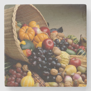 Cornucopia, Horn of Plenty, Fruits and Vegetables Stone Coaster