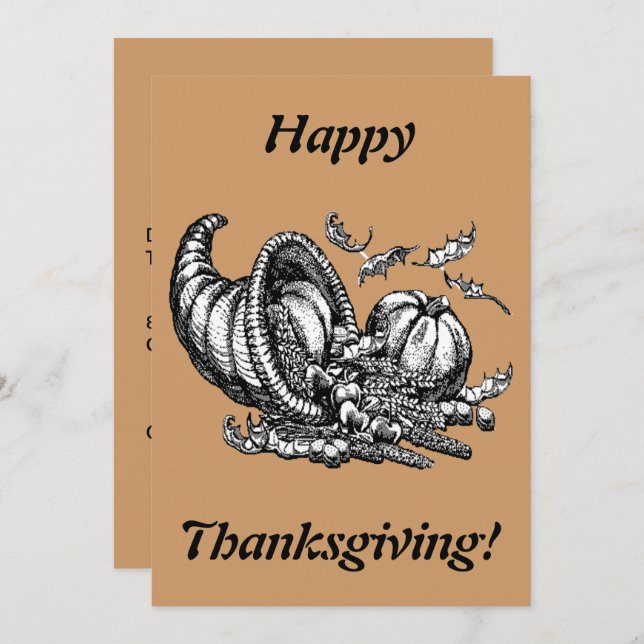 Cornucopia Line Art Holiday Thanksgiving, ZPR Invitation (Front/Back)