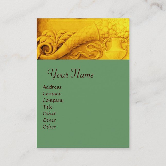 CORNUCOPIA  MONOGRAM , bright gold yellow,green Business Card (Front)