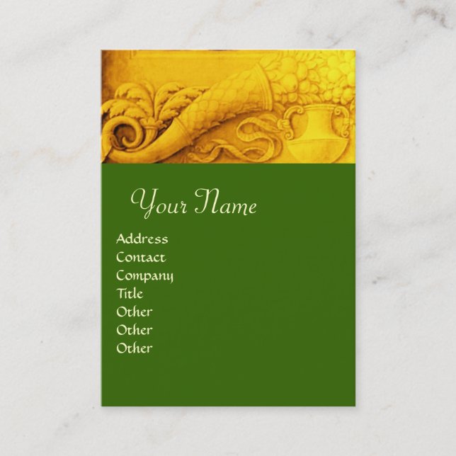 CORNUCOPIA  MONOGRAM , bright gold yellow green Business Card (Front)