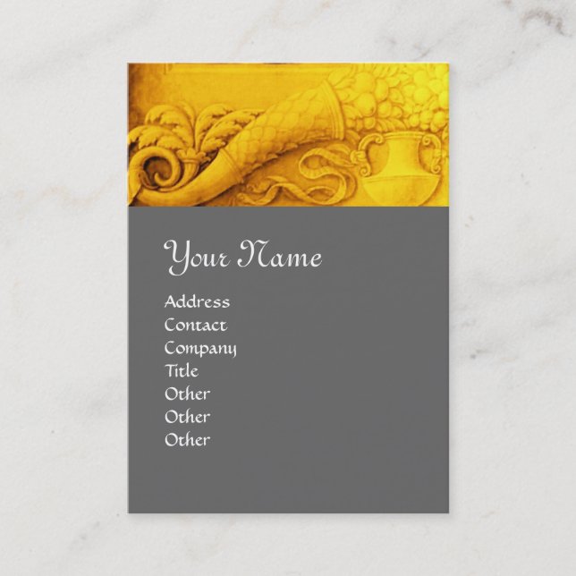 CORNUCOPIA  MONOGRAM , bright gold yellow,grey Business Card (Front)