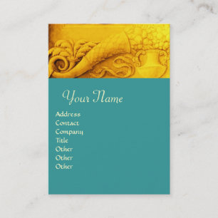CORNUCOPIA  MONOGRAM bright gold yellow,teal,blue Business Card