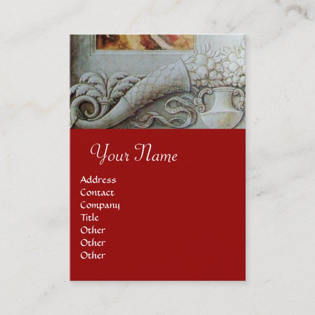 CORNUCOPIA  MONOGRAM, bright grey,red Business Card (Front)
